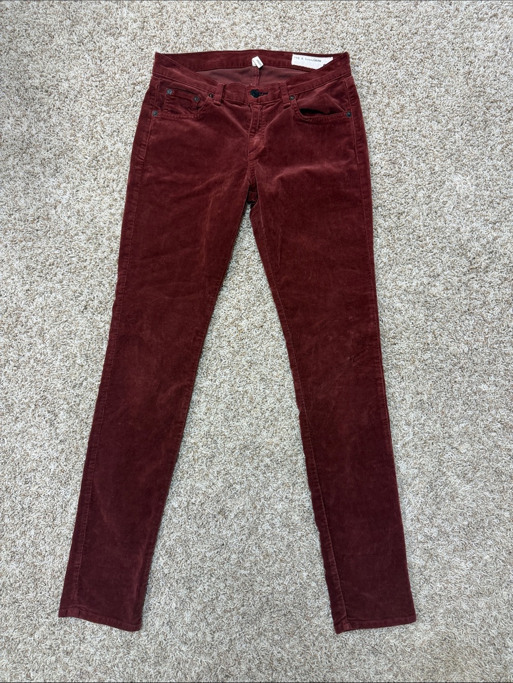Rag & Bone Skinny Corduroy Jeans Womens 26 Burgundy Oxblood USA